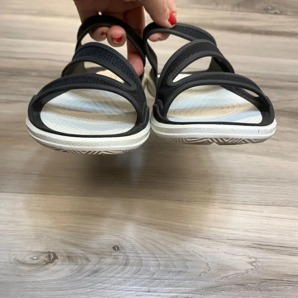 Crocs Womens Swiftwater Slide Sandals Strappy Sports Wear Comfort‎ White Black 6